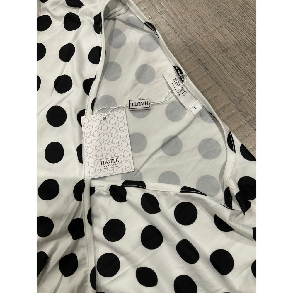 Haute Edition Polka Dot Wrap Dress Womens L White Black Short Sleeve Fit Flare - Picture 7 of 9